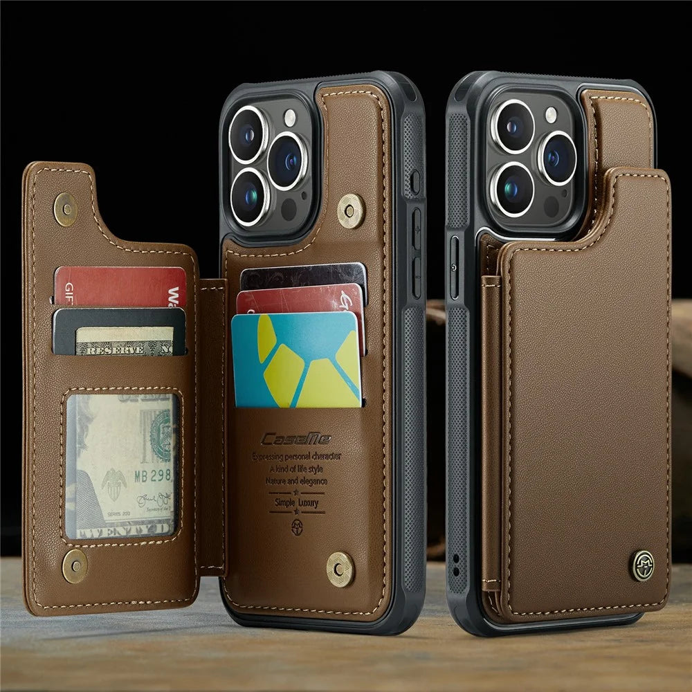 For iPhone 16 Pro Max Phone Case CASEME C22 Leather Back Cover with RFID Blocking Card Slots - Brown - 6