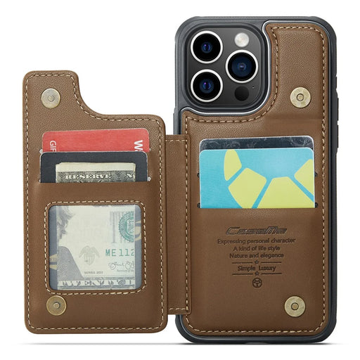 For iPhone 16 Pro Phone Case CASEME C22 Leather Back Cover with RFID Blocking Card Slots - Brown - 2