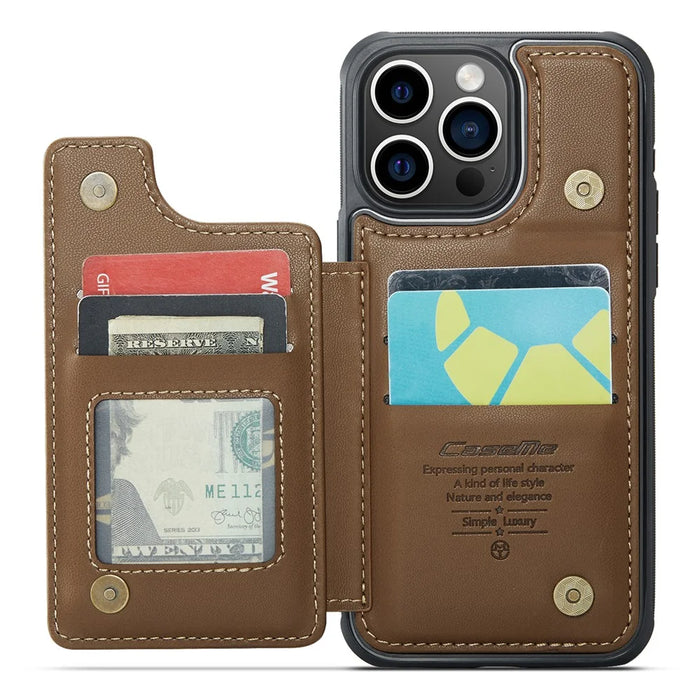 For iPhone 16 Pro Phone Case CASEME C22 Leather Back Cover with RFID Blocking Card Slots - Brown - 2