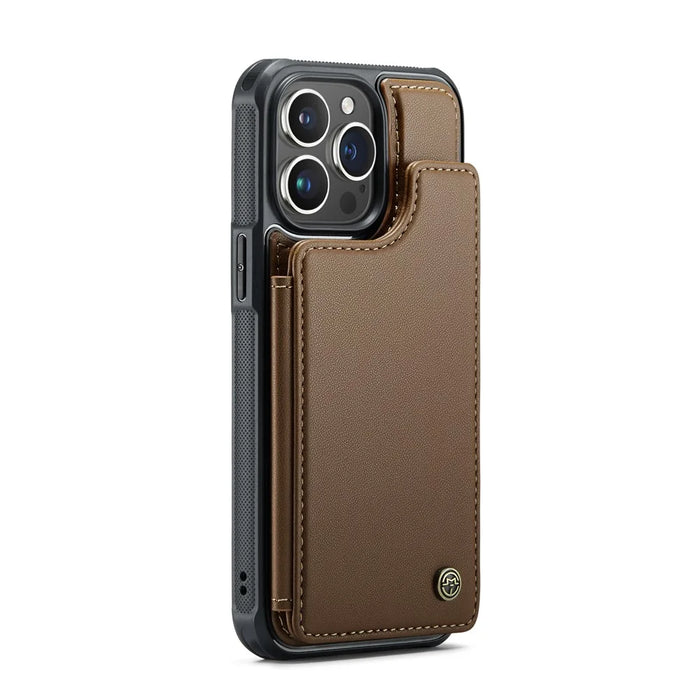 For iPhone 16 Pro Phone Case CASEME C22 Leather Back Cover with RFID Blocking Card Slots - Brown - 4