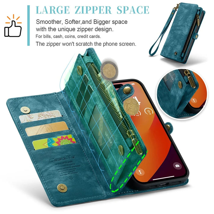 For iPhone 16 Pro Max Phone Cases CASEME 008 Leather Cover with Detachable Wallet and Strap - Blue - 6