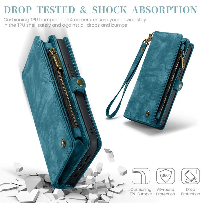 For iPhone 16 Pro Max Phone Cases CASEME 008 Leather Cover with Detachable Wallet and Strap - Blue - 7