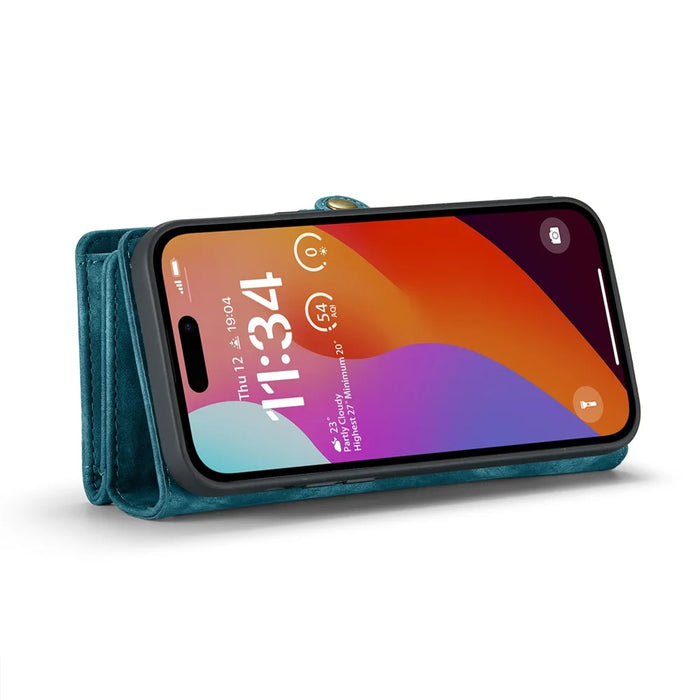 For iPhone 16 Pro Phone Cases CASEME 008 Leather Cover with Detachable Wallet and Strap - Blue - 3