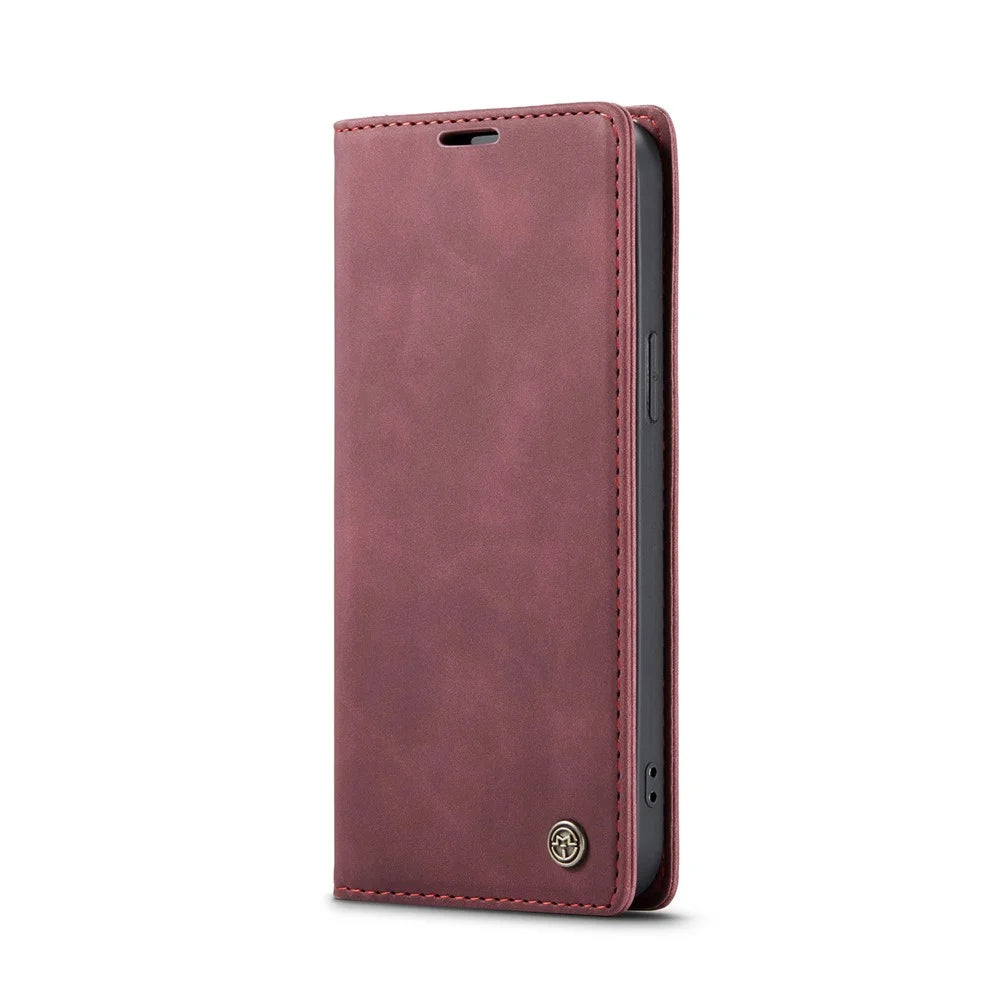 CASEME 013 Series For iPhone 16 Pro Max Case Card Holder Stand Leather Phone Cover - Red - 4