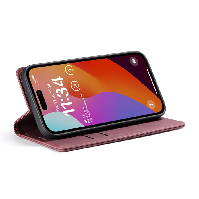 CASEME 013 Series For iPhone 16 Pro Case Card Holder Stand Leather Phone Cover - Red - 3