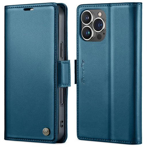 For iPhone 16 Pro Max Leather Case CASEME 023 RFID Blocking 3 Card Slot Mobile Cover - Blue - 1