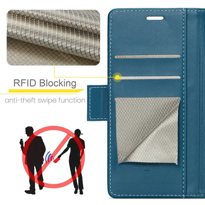 For iPhone 16 Pro Leather Case CASEME 023 RFID Blocking 3 Card Slot Mobile Cover - Blue - 4