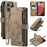 For iPhone 16 Pro Max Phone Cases with Strap CASEME C30 Zipper Multiple Card Holder PU Leather Cover - Brown - 1