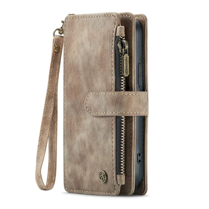 For iPhone 16 Pro Max Phone Cases with Strap CASEME C30 Zipper Multiple Card Holder PU Leather Cover - Brown - 4