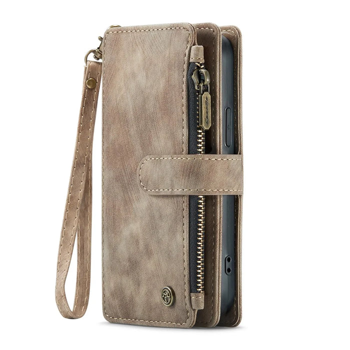 For iPhone 16 Pro Phone Cases with Strap CASEME C30 Zipper Multiple Card Holder PU Leather Cover - Brown - 4