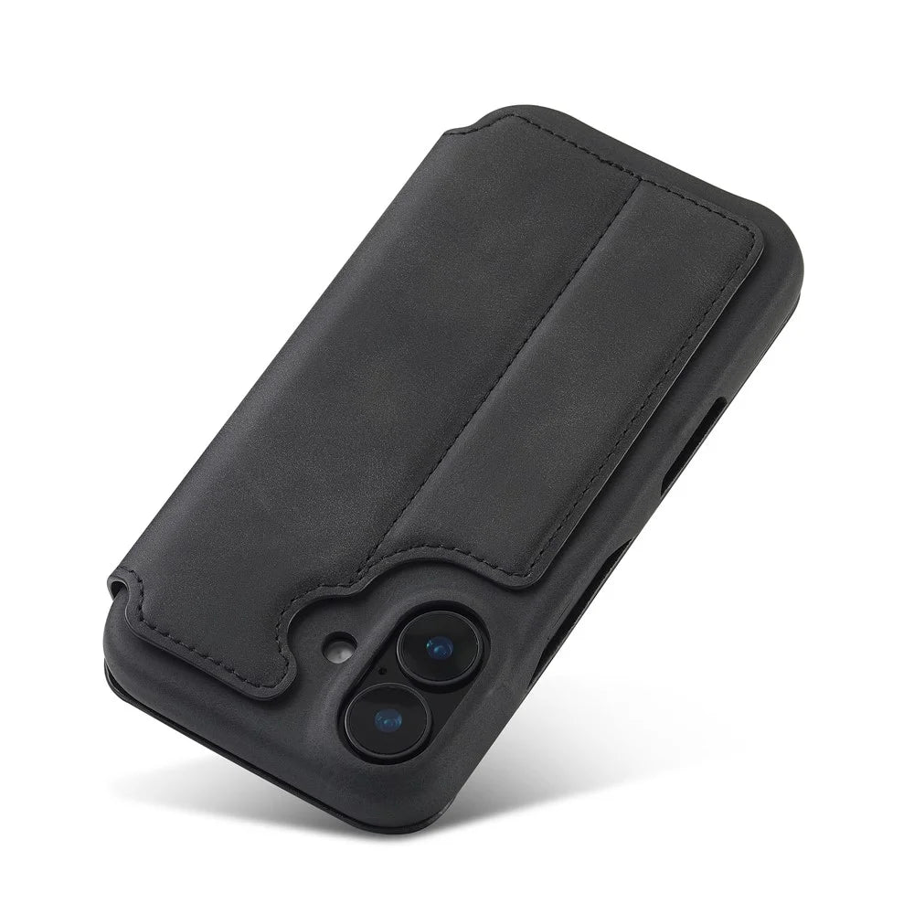 LC.IMEEKE For iPhone 16 Plus Case Card Holder Stand Leather Phone Cover - Black - 4