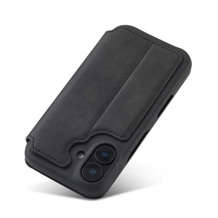 LC.IMEEKE For iPhone 16 Plus Case Card Holder Stand Leather Phone Cover - Black - 4