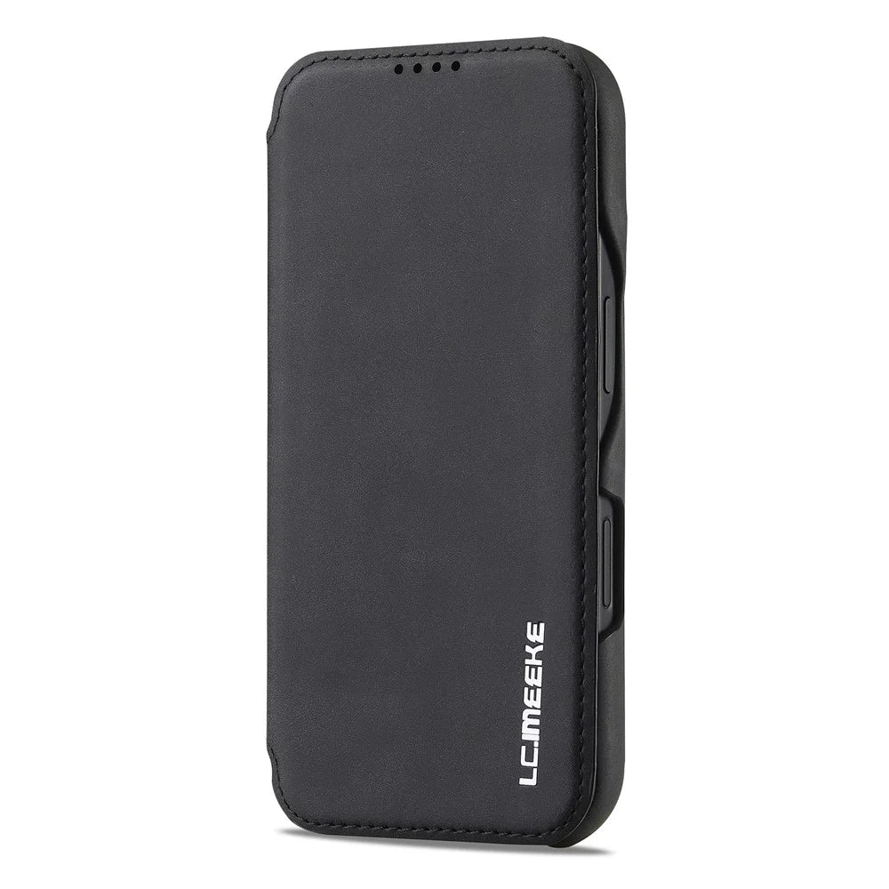 LC.IMEEKE For iPhone 16 Plus Case Card Holder Stand Leather Phone Cover - Black - 6