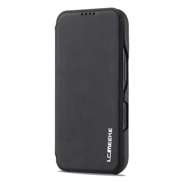LC.IMEEKE For iPhone 16 Plus Case Card Holder Stand Leather Phone Cover - Black - 6