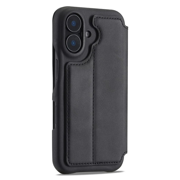 LC.IMEEKE For iPhone 16 Plus Case Card Holder Stand Leather Phone Cover - Black - 7