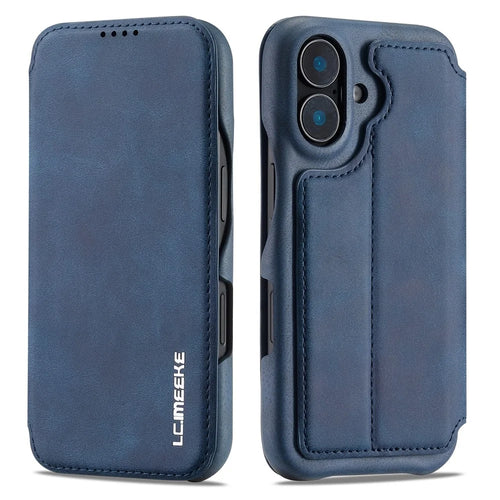 LC.IMEEKE For iPhone 16 Case Card Holder Stand Leather Phone Cover - Blue - 1