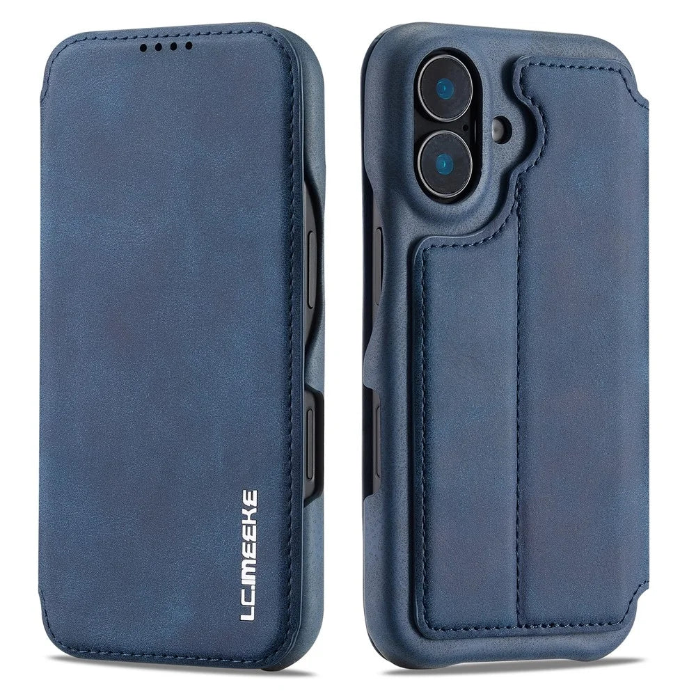 LC.IMEEKE For iPhone 16 Case Card Holder Stand Leather Phone Cover - Blue - 1
