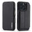 LC.IMEEKE For iPhone 16 Pro Case Card Holder Stand Leather Phone Cover - Black - 1
