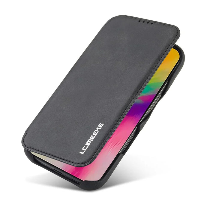 LC.IMEEKE For iPhone 16 Pro Case Card Holder Stand Leather Phone Cover - Black - 4