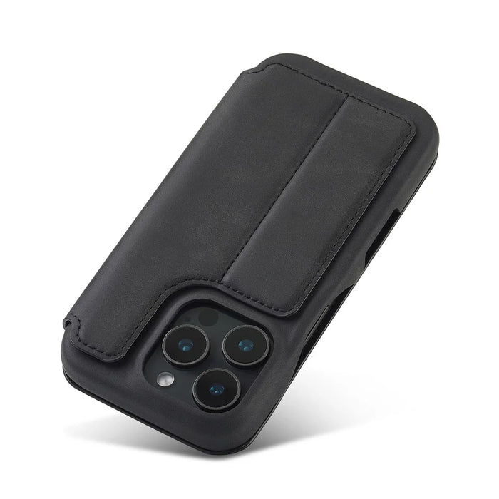 LC.IMEEKE For iPhone 16 Pro Case Card Holder Stand Leather Phone Cover - Black - 5