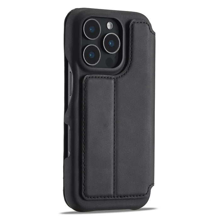 LC.IMEEKE For iPhone 16 Pro Case Card Holder Stand Leather Phone Cover - Black - 7