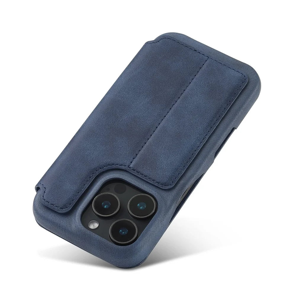 LC.IMEEKE For iPhone 16 Pro Max Case Card Holder Stand Leather Phone Cover - Blue - 5