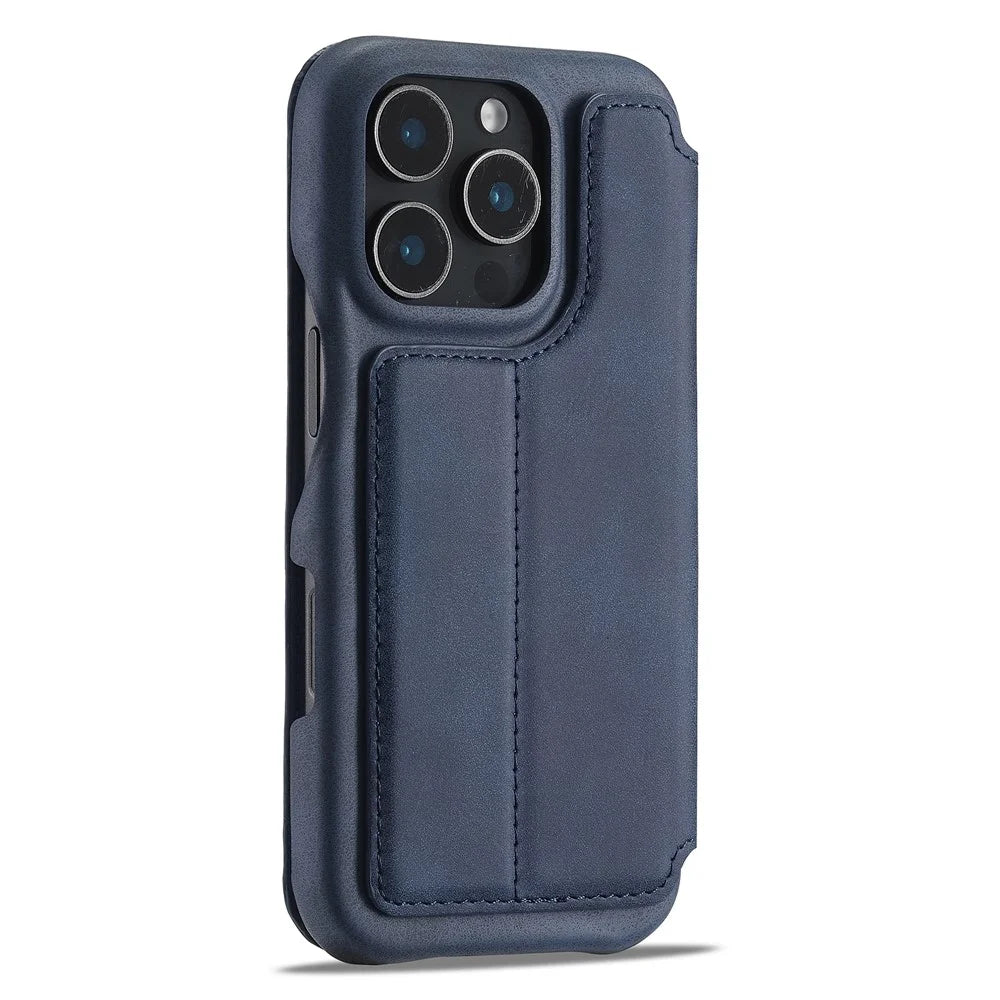 LC.IMEEKE For iPhone 16 Pro Max Case Card Holder Stand Leather Phone Cover - Blue - 7