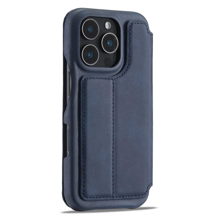 LC.IMEEKE For iPhone 16 Pro Max Case Card Holder Stand Leather Phone Cover - Blue - 7