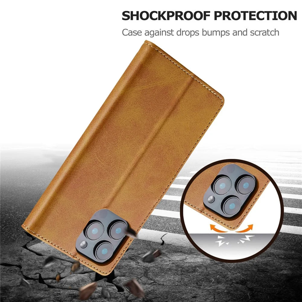 LC.IMEEKE For iPhone 16 Pro Max Case Calf Texture PU Leather Stand Wallet Phone Cover - Yellow - 5