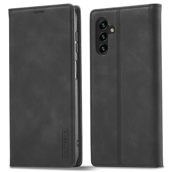 LC.IMEEKE For Samsung Galaxy S24 FE Case Wallet Microfiber Leather Phone Cover - Black - 1