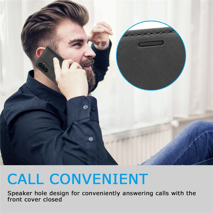 LC.IMEEKE For Samsung Galaxy S24 FE Case Wallet Microfiber Leather Phone Cover - Black - 7