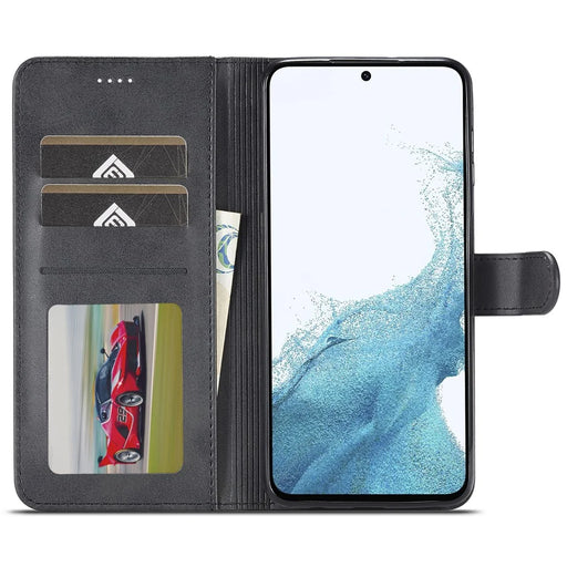 LC.IMEEKE For Samsung Galaxy S24 FE Case Calf Texture PU Leather Stand Wallet Phone Cover - Black - 2