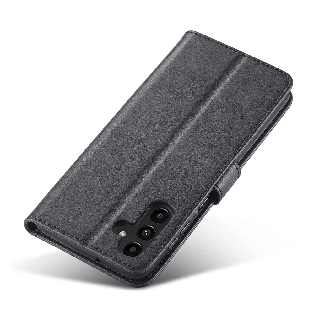 LC.IMEEKE For Samsung Galaxy S24 FE Case Calf Texture PU Leather Stand Wallet Phone Cover - Black - 5