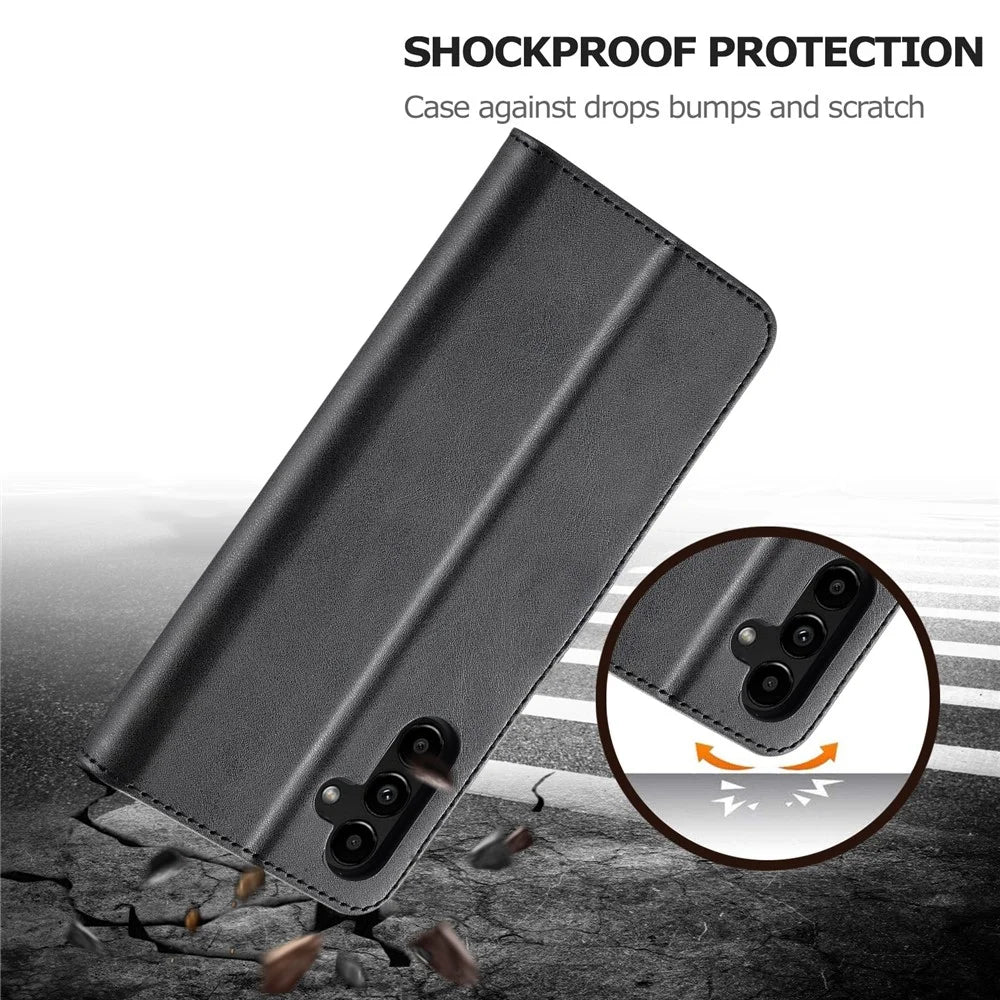 LC.IMEEKE For Samsung Galaxy S24 FE Case Calf Texture PU Leather Stand Wallet Phone Cover - Black - 6