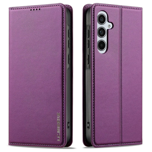 LC.IMEEKE L1 Series for Samsung Galaxy S24 FE Case PU Leather Wallet Stand Protective Phone Cover - Purple - 1