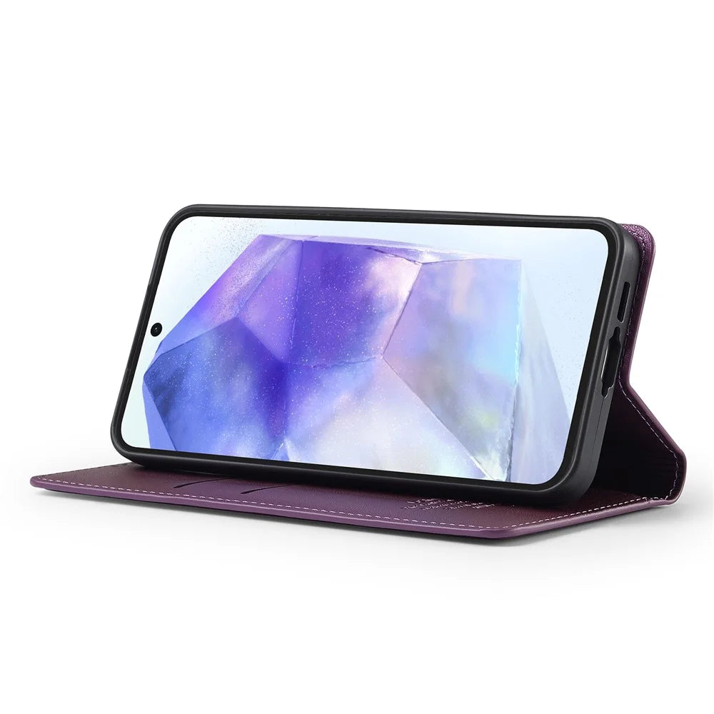 LC.IMEEKE L1 Series for Samsung Galaxy S24 FE Case PU Leather Wallet Stand Protective Phone Cover - Purple - 3