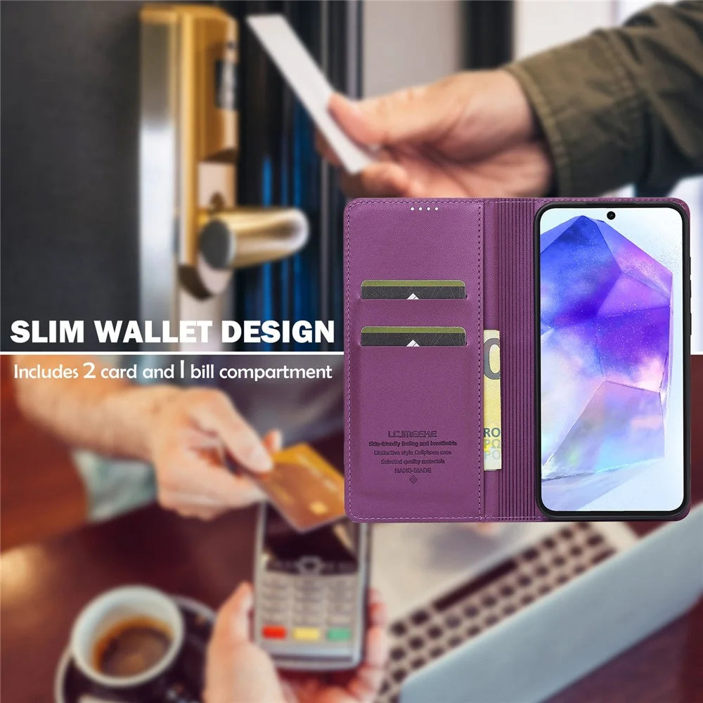 LC.IMEEKE L1 Series for Samsung Galaxy S24 FE Case PU Leather Wallet Stand Protective Phone Cover - Purple - 5