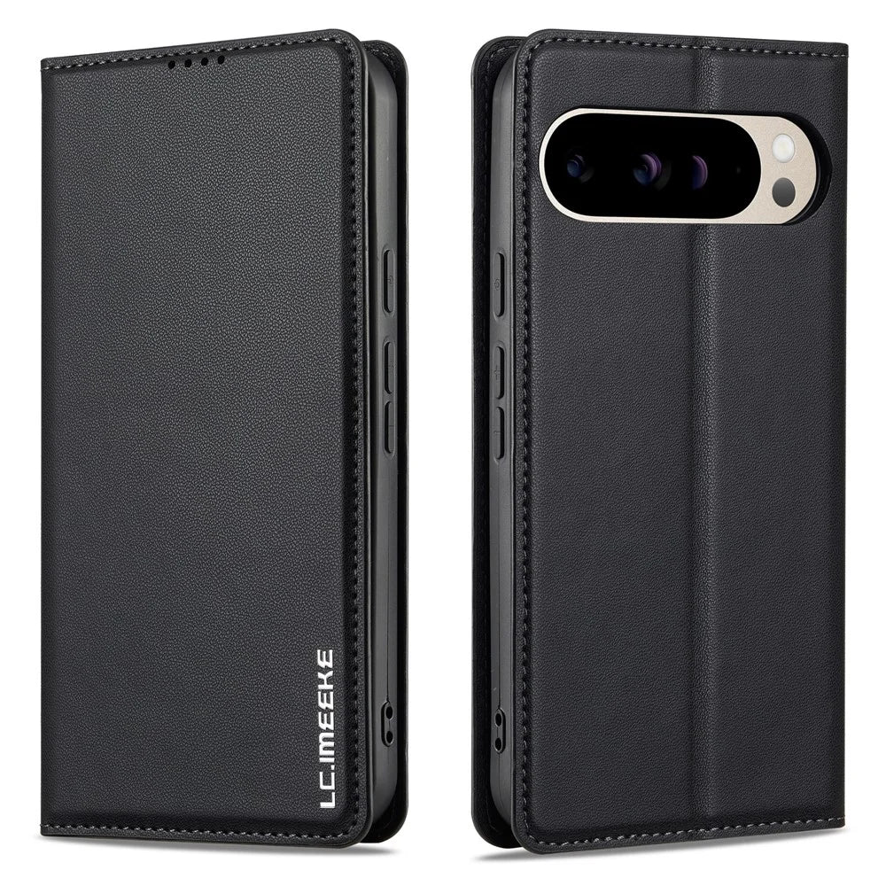 LC.IMEEKE L1 Series for Google Pixel 9 Pro XL Case PU Leather Wallet Stand Protective Phone Cover - Black - 1