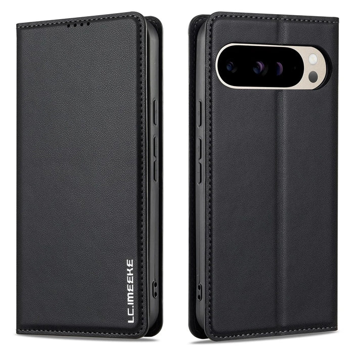 LC.IMEEKE L1 Series for Google Pixel 9 Pro XL Case PU Leather Wallet Stand Protective Phone Cover - Black - 1