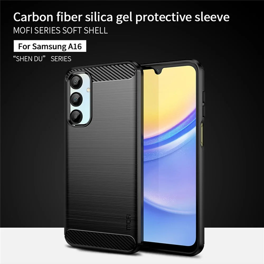 MOFI JK TPU Series-1 For Samsung Galaxy A16 5G / A16 4G Case Carbon Fiber Texture TPU Soft Phone Cover - Black - 3