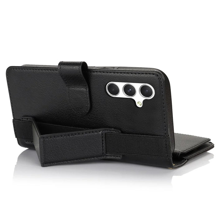 XL-001 For Samsung Galaxy S23 FE Case Zipper Pocket Wristband Stand Leather Phone Cover - Black - 4