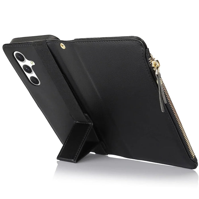 XL-001 For Samsung Galaxy S23 FE Case Zipper Pocket Wristband Stand Leather Phone Cover - Black - 5