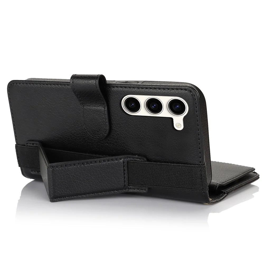 XL-001 For Samsung Galaxy S23 Case Zipper Pocket Wristband Stand Leather Phone Cover - Black - 4