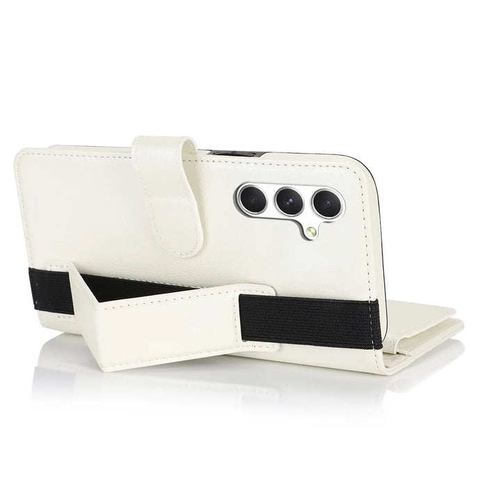 XL-001 For Samsung Galaxy A55 5G Case Zipper Pocket Wristband Stand Leather Phone Cover - White - 4