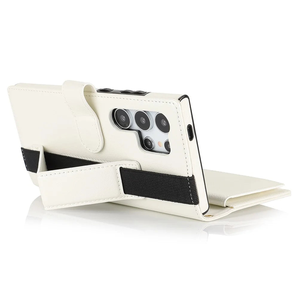 XL-001 For Samsung Galaxy S24 Ultra Case Zipper Pocket Wristband Stand Leather Phone Cover - White - 3