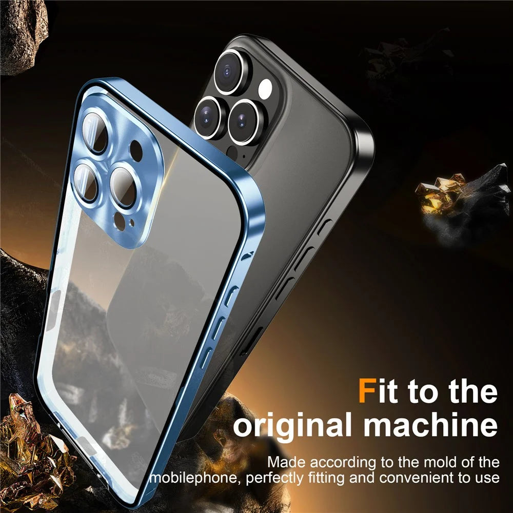 For iPhone 16 Pro Case Aluminium Alloy Frame Matte PC Back Phone Cover with Lens Protector - Blue - 5