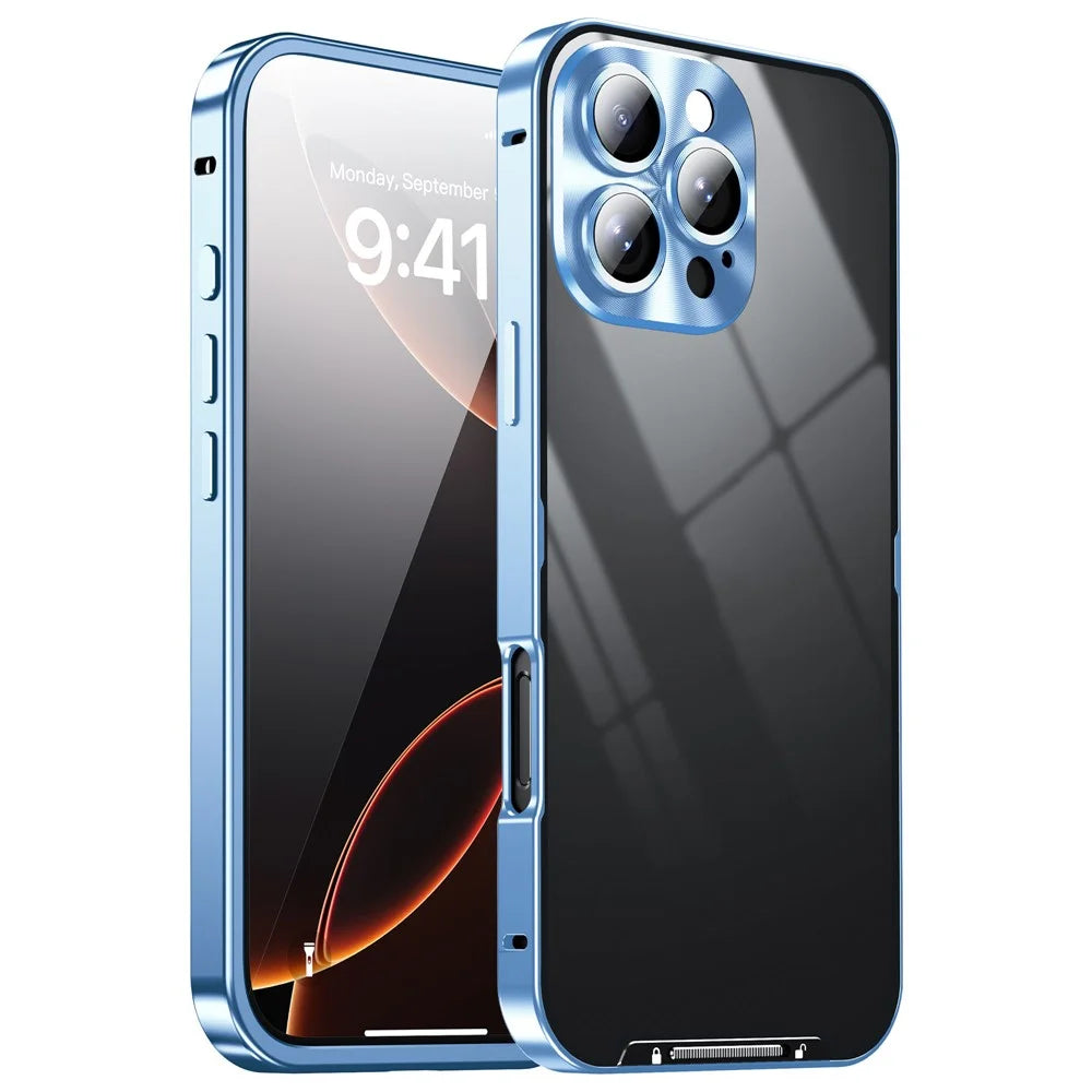 For iPhone 16 Pro Max Case Aluminium Alloy Frame Matte PC Back Phone Cover with Lens Protector - Blue - 2
