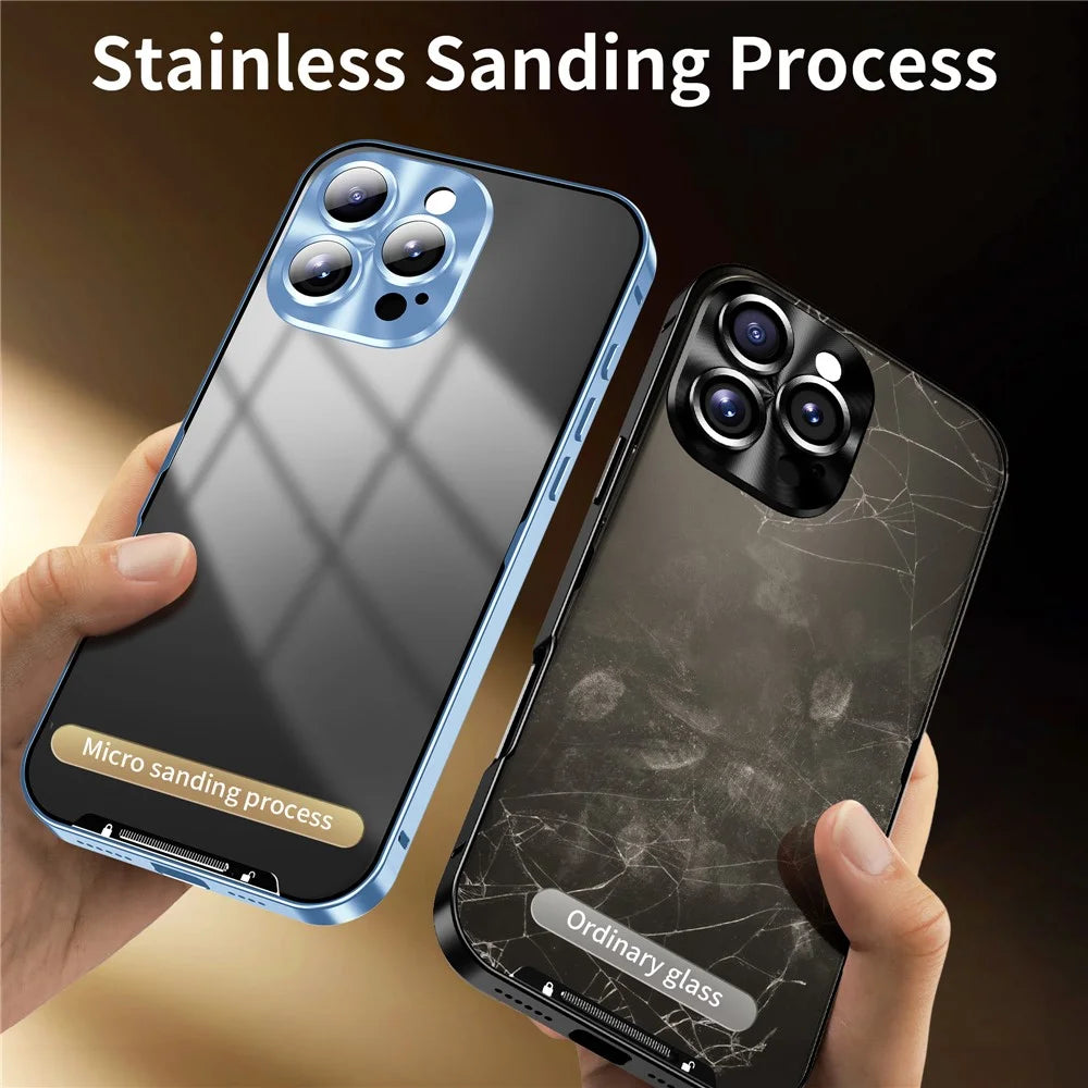 For iPhone 16 Pro Max Case Aluminium Alloy Frame Matte PC Back Phone Cover with Lens Protector - Blue - 3