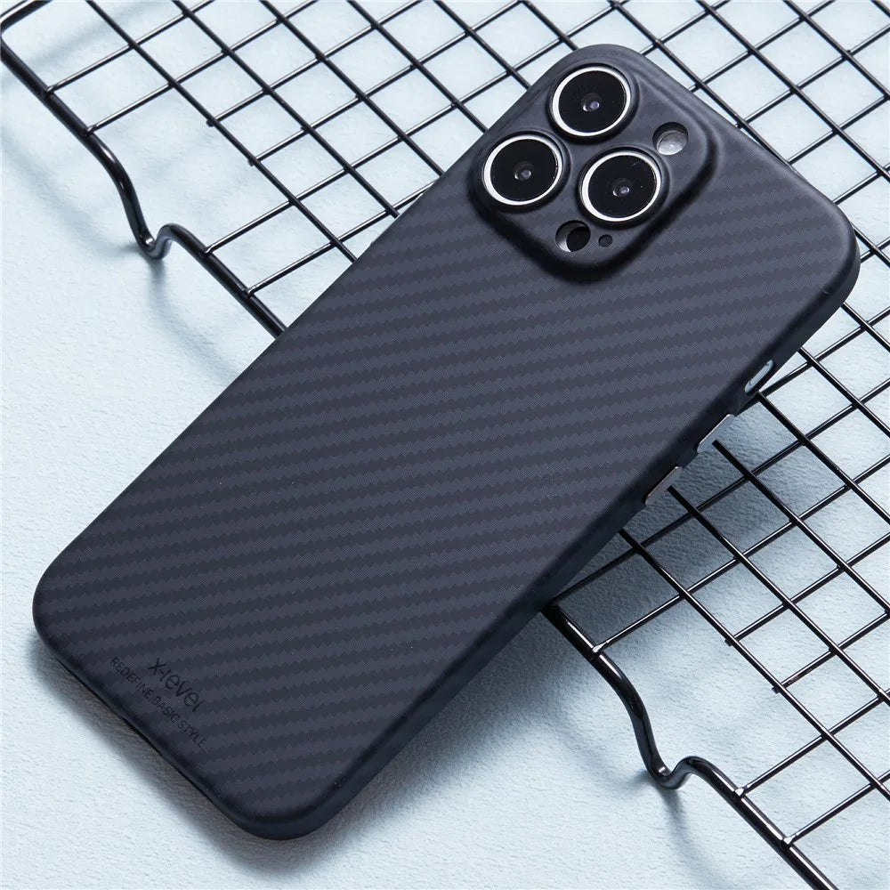 X-LEVEL For iPhone 16 Pro Max Magnetic Case Ultra-Thin PC Hard Phone Cover Carbon Fiber Texture - Black - 5