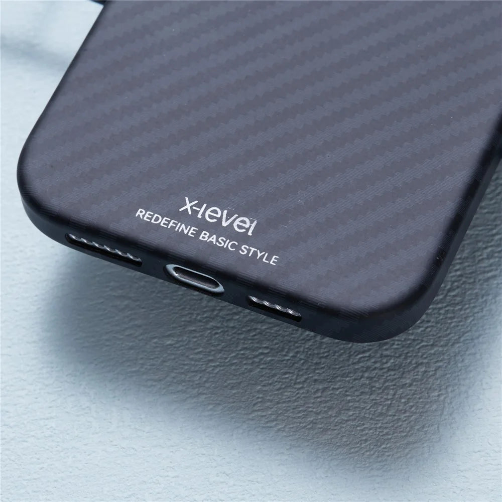 X-LEVEL For iPhone 16 Pro Max Magnetic Case Ultra-Thin PC Hard Phone Cover Carbon Fiber Texture - Black - 7
